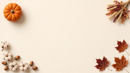 Fototapeta premium A festive flat lay background for the thanksgiving day occasion celebrating harvest season and traditional autumn culture