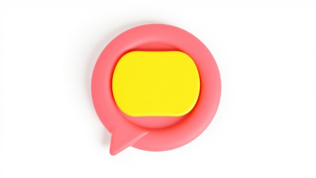 Red speech bubble contains yellow rectangle. Minimalist design, clean background, simple shapes, bright colors, studio shot.