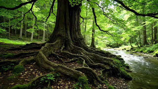 Forest trees and streams natural landscape, forest trees and streams