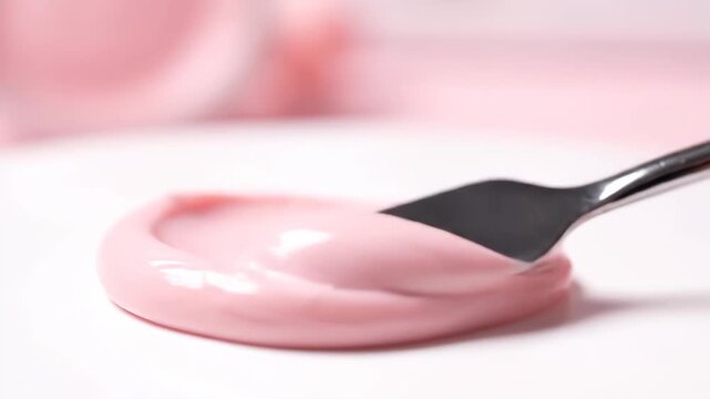 Apply pink paste close-up, dig close-up with powdery mud texture