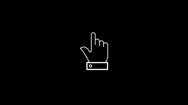 white hand cursor icon + black background + pointer click animation.