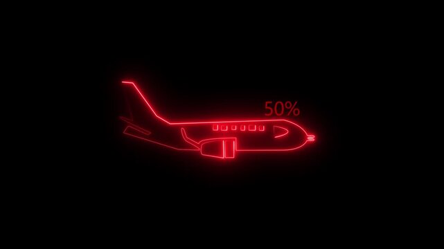 Simple plane icon and 100%, old flay icon animation concept, flat plane animation. Airplane line path animation, Travel on airplane location map. Flat Airplane Travel Path Animation
