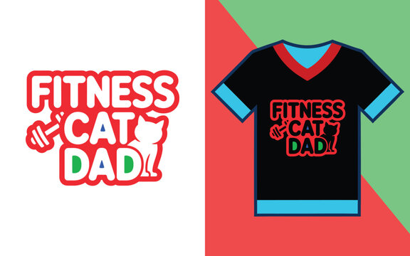Fitness cat dad typography print with a dumbbell and cat silhouette for exercise themed t-shirt apparel
