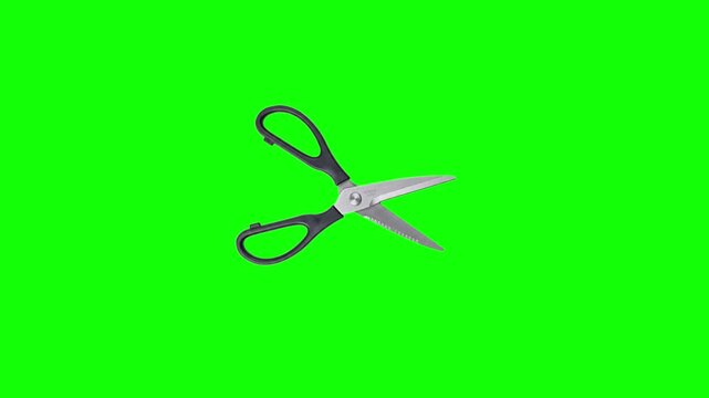 Seamless pattern of black scissors isolated on a vibrant green chroma key background