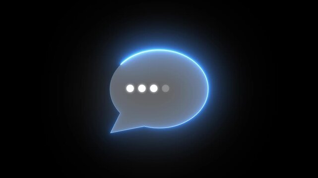 neon Minimalist glow white speech bubble message box icon with three dots representing communication and ideas