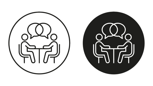 People conversing in meeting icon set with conversation discussion dialogue