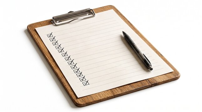 Blank Lined Checklist on Wooden Clipboard With Pen for Task Planning and Productivity
