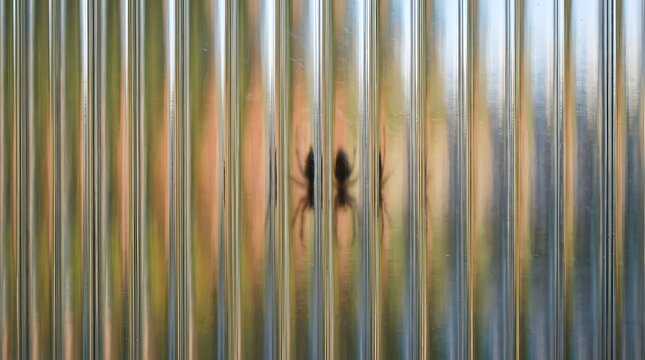 Abstract Spider Silhouette Behind Ribbed Glass