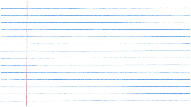 Lined notebook paper texture with red margin line school exercise sheet