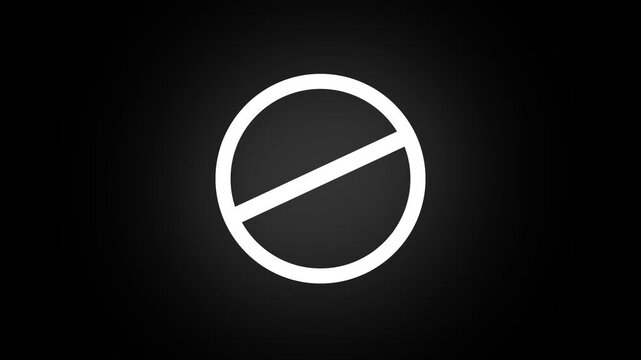 glow white prohibition symbol animation glows icon Access restriction warning flashes on the prohibition symbol on black background
