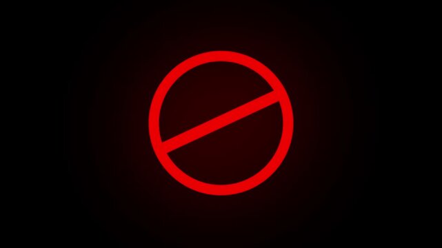 glow rad prohibition symbol animation glows icon Access restriction warning flashes on the prohibition symbol on black background