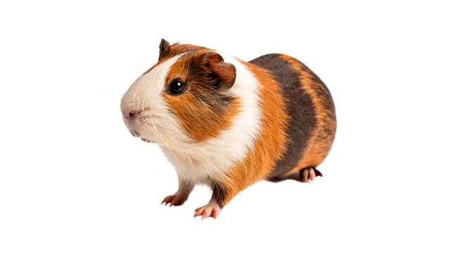 Cute domestic ginger and white guinea pig sitting isolated lovely rodent pet animal