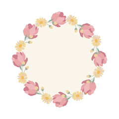 Obraz premium Pink and yellow floral wreath