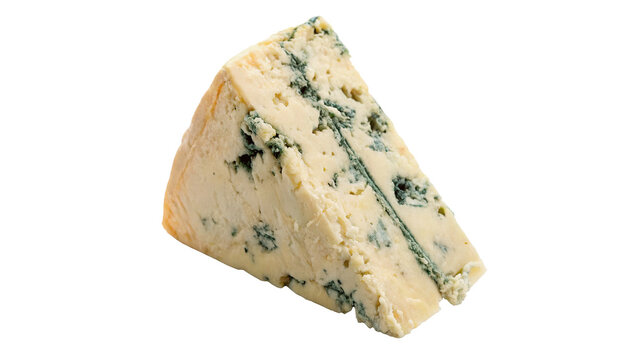 Gourmet blue cheese slice delicious roquefort or dorblu dairy food ingredient isolated