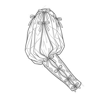 Hand drawn sketch of ribbon-tied Italian sleeves. 3/4 view.