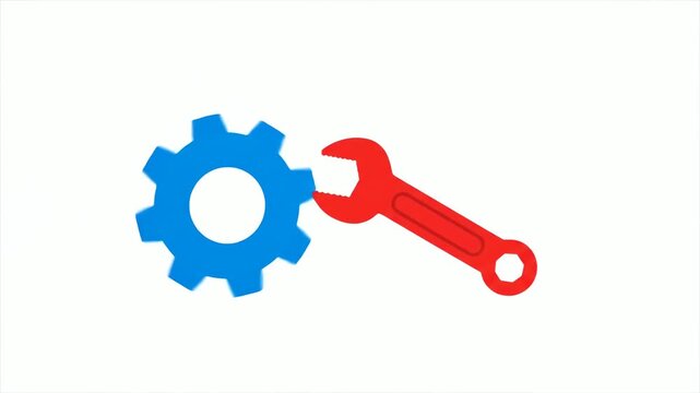 Red wrench and blue gear icon on white background