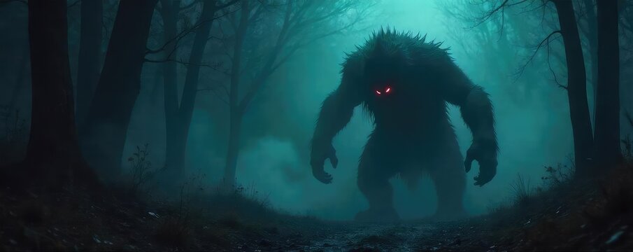A terrifying, shadowy creature lurks in the darkness, its monstrous form barely visible, hinting at unimaginable horror and fear  Its presence alone evokes dread and unease ,  fear,  monster movie