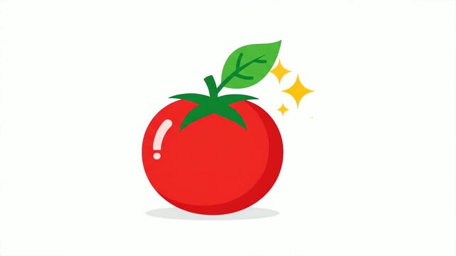 Red tomato illustration with green stem on white background