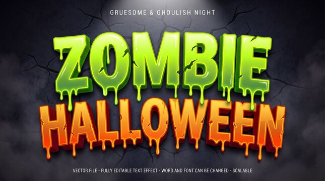 Editable text effect zombie halloween 3d style premium vector