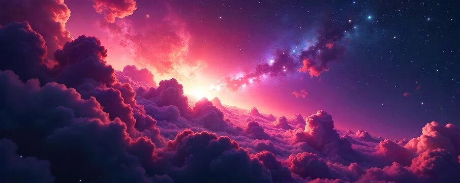A vibrant nebula, swirling clouds of gas and dust illuminated by the intense light of distant stars, creating a breathtaking cosmic landscape , light years, stellar nursery, night sky