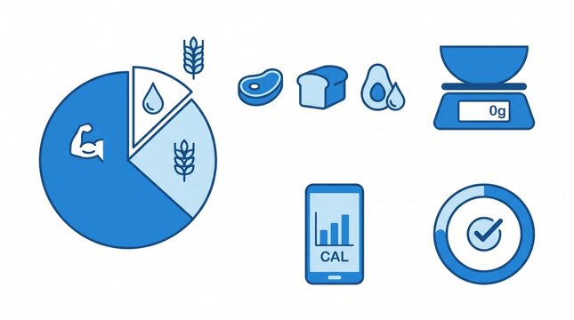 Macro Tracking Nutrition Flat Vector Icon Set