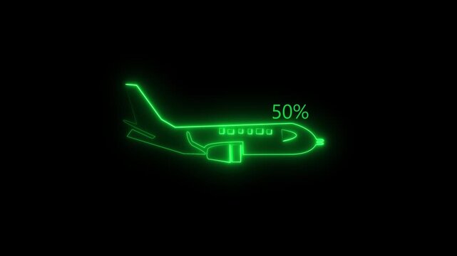 Simple plane icon and 100%, lod flay icon animation concept, flat plane animation. Airplane line path animation, Travel on airplane location map. Minima Airplane Flight Path Travel Animation