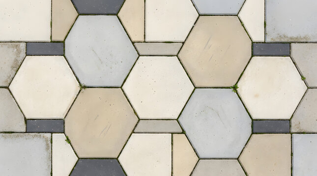 Abstract geometric pattern with grey hexagons and shapes