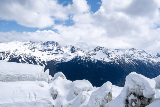 Views from the snow walls on Whistler Mountain in May