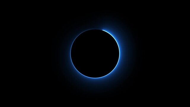Glowing neon blue circle ring animation on black background, luminous round border loop light effect, abstract frame energy halo outline modern motion graphic