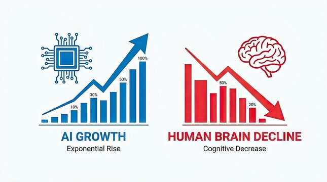 Comparison of rising AI growth and declining human brain capacity
