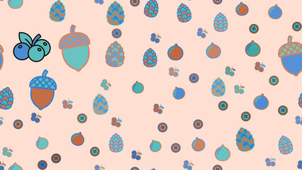 Autumn pattern with acorns, pinecones, berries and buttons © human
