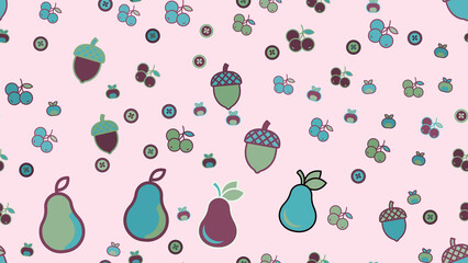 Seamless pattern of acorns, pears, and berries © human