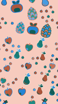 Stylized fruit and pinecone pattern