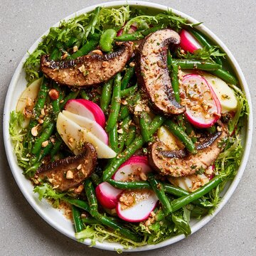 Healthy green bean and mushroom salad with radishes