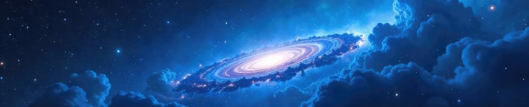 Vast expanse of swirling blue nebula, cosmic dust and gas illuminated by distant stars, ethereal and dreamlike celestial scene , dark nebula, cosmic dust