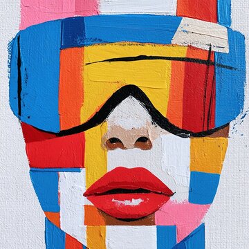 Abstract woman portrait wearing colorful ski goggles