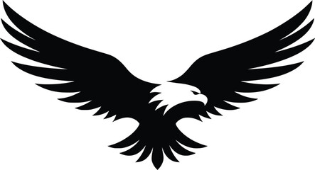 Fototapeta premium Eagle silhouette vector illustration of a soaring bald eagle with wings spread wide in flight, isolated on white background