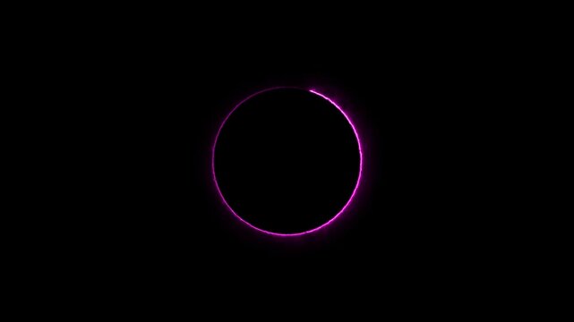 Glowing pink neon circle ring animation on black background, luminous round border loop light effect, abstract frame energy halo outline modern motion graphic