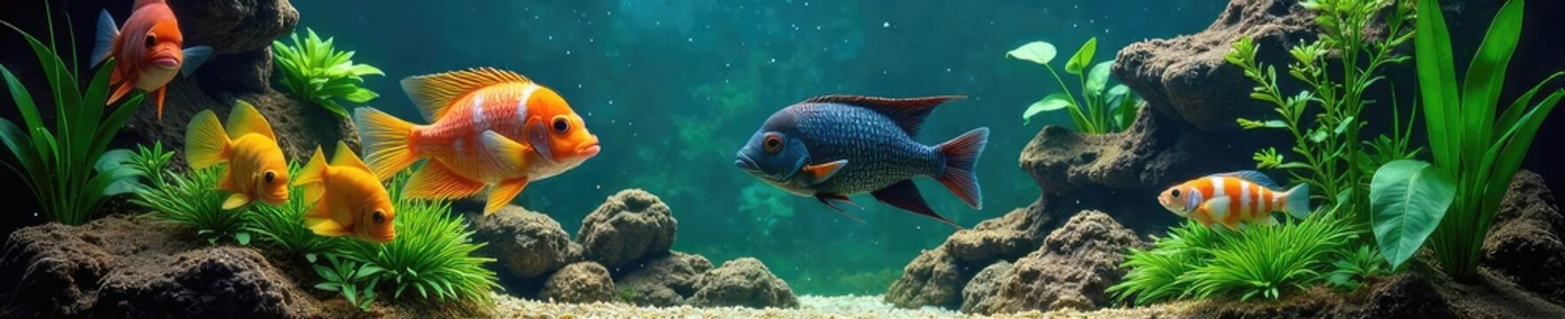 Vibrant tropical fish swim amidst lush aquatic plants in a beautifully maintained aquarium Crystal-clear water showcases their dazzling colors and patterns , tetra, biodiversity