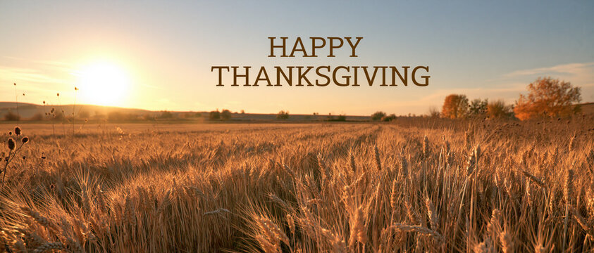 Happy Thanksgiving Golden Wheat Field Autumn Landscape Banner