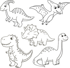 set of coloring book cartoon dinosaurs outline © Estiningtyas