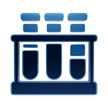 A blue glowing test tube rack icon containing multiple samples for laboratory analysis, medical testing, and scientific research, rendered with a smooth isolated on a transparent background
