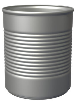 Empty clean silver tin can with ribbed metal surface, no label. Recycled container for DIY pencil holder, storage and upcycling crafts