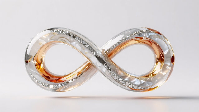 Fall romance glass infinity ring: optic glass torus encapsulating glowing liquid peach amber stream