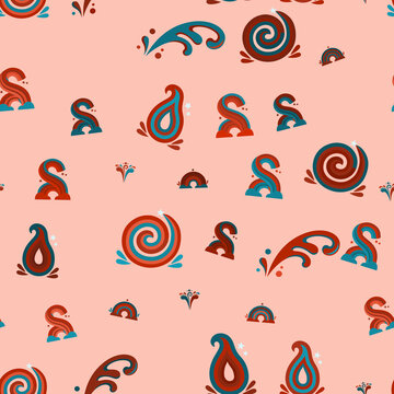 Seamless pattern with abstract shapes and rainbows