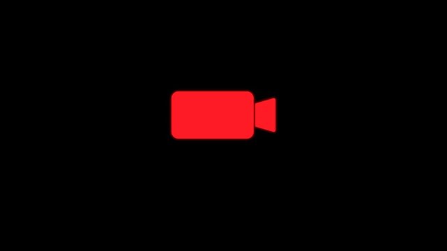Red Live Stream Video Camera Animated Icon with Flashing Record Dot. Isolated Motion Graphic on Black Background