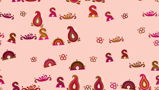 Seamless pattern with stylized rainbows and paisley shapes