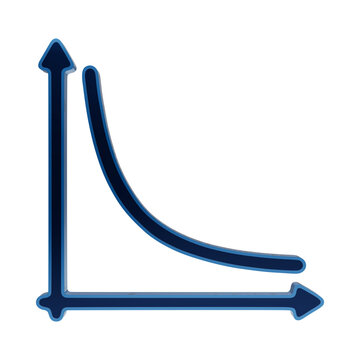 A blue glossy exponential decay curve graph icon on two axes, representing mathematical functions, statistical trends, and data analysis visualization tools isolated on a transparent background