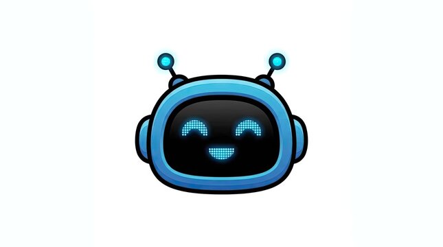 Friendly artificial intelligence robot head character icon.