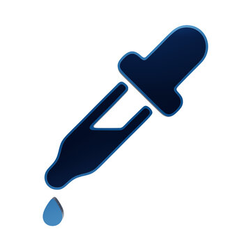 A 3D blue icon of a laboratory dropper with a single falling drop, featuring a dark blue gradient and a glowing outline on a transparent background isolated on a transparent background
